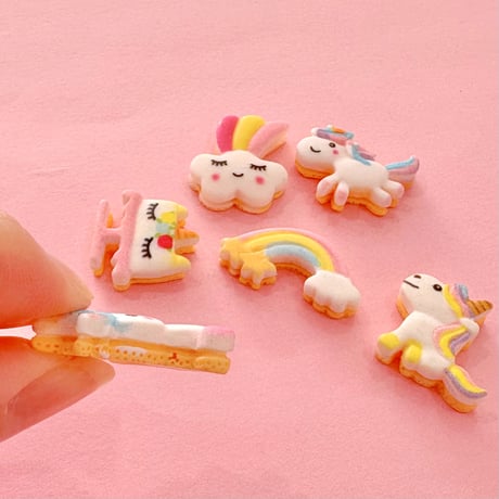 ユニコーン クッキー mix デコパーツ ６個 ☆ ハンドメイド☆パーツ☆素材☆キッズアクセサリー☆かわいい☆ゆめかわいい☆パステル☆