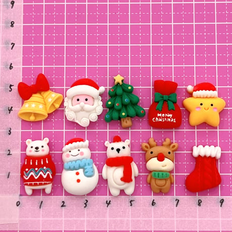クリスマスミックス  A 10個 デコパーツ☆ ハンドメイド☆パーツ☆素材☆キッズアクセサリー☆かわいい☆ゆめかわいい☆パステル☆
