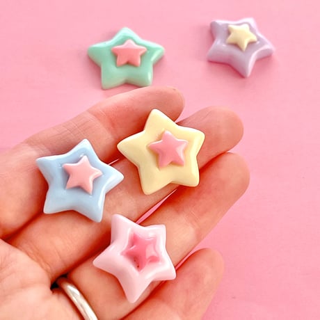 ツイン お星さま デコパーツ 5個 ☆ハンドメイド☆パーツ☆素材☆キッズアクセサリー☆かわいい☆ゆめかわいい☆パステル