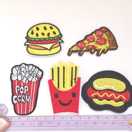 ワッペン アップリケ ファストフードセット☆ハンドメイド☆パーツ☆素材☆キッズアクセサリー☆かわいい☆ゆめかわいい☆パステル☆