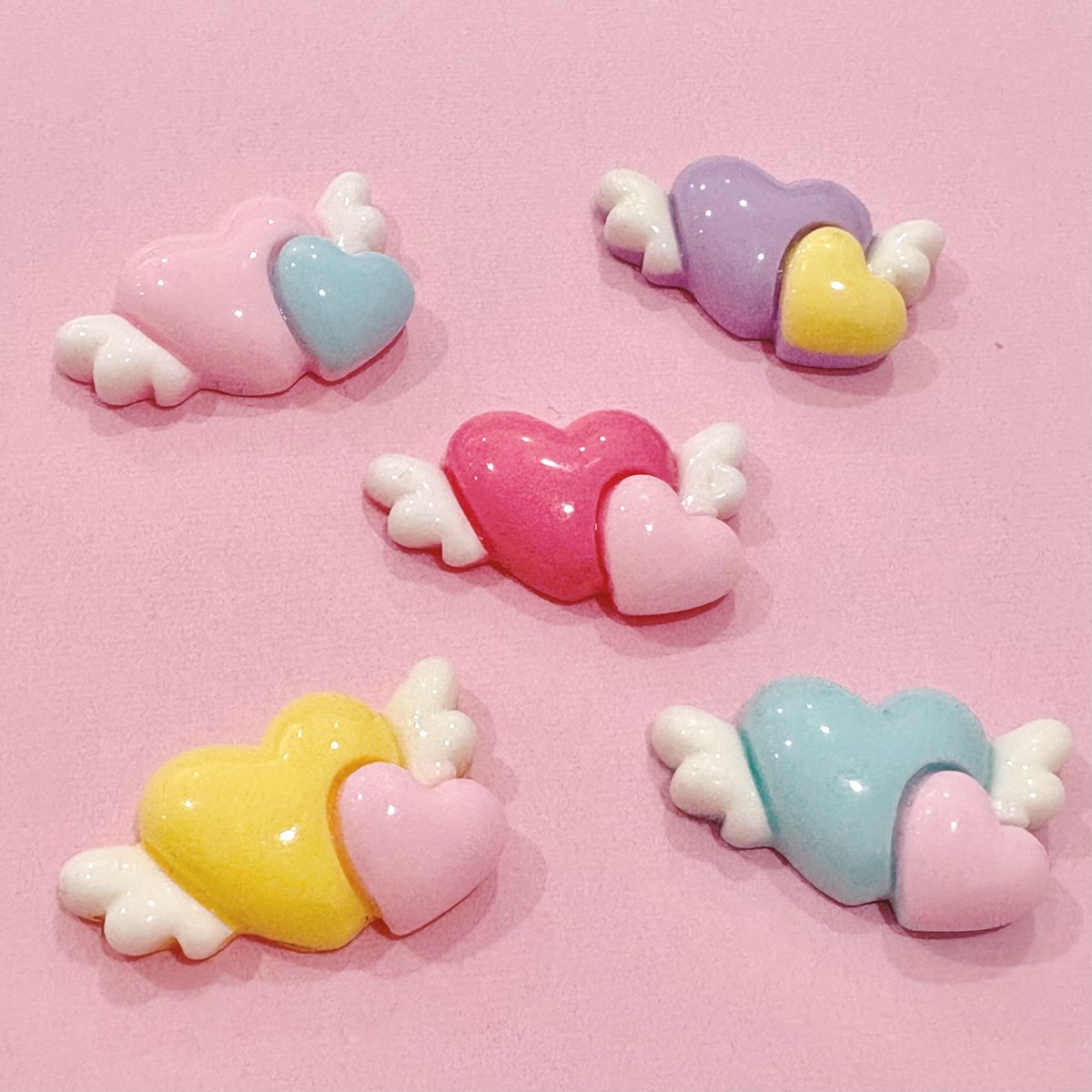 エンジェル ツインハート デコパーツ 5個 ☆ ハンドメイド☆パーツ