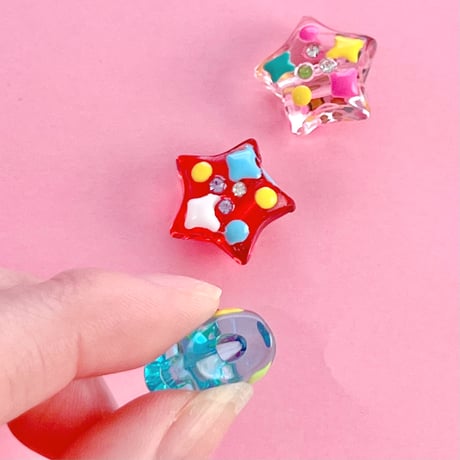 手描き ペイントビーズ 星５個 カスタムボールペンに使える ☆ハンドメイド☆パーツ☆素材☆キッズアクセサリー☆かわいい☆ゆめかわいい☆パステル☆