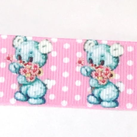 レトロアニマル くま ドット ピンク  リボン 2ヤード☆ハンドメイド☆パーツ☆素材☆キッズアクセサリー☆かわいい☆ゆめかわいい☆パステル☆