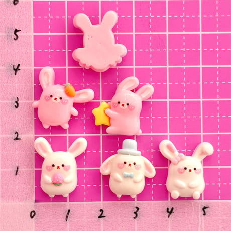 ミニ ファンシー うさぎ ミックス ６個 デコパーツ ☆ ハンドメイド☆ハンドメイドパーツ☆かわいい☆デコ☆デコパーツ ☆ホイップデコ☆ ヘアピン☆ ヘアゴム