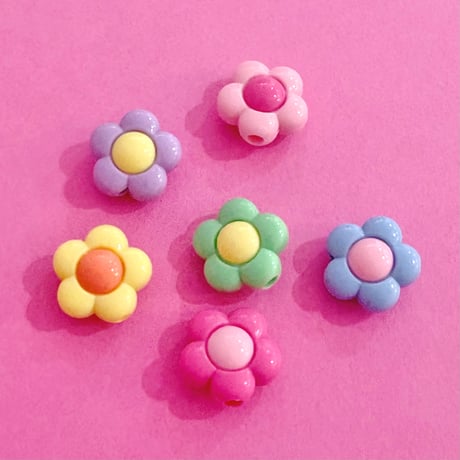 大穴ビーズ  パステル 花ビーズ 6個  ☆カスタムボールペン☆ハンドメイド☆パーツ☆素材☆キッズアクセサリー☆かわいい☆ゆめかわいい☆パステル☆