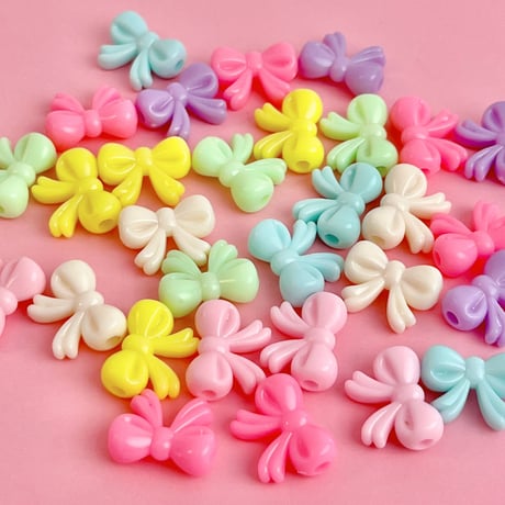 パステル リボン ビーズ  ヘアゴム 30個☆ハンドメイド☆パーツ☆素材☆キッズアクセサリー☆かわいい☆ゆめかわいい☆パステル