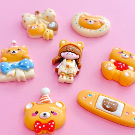 くまくまパーティー ミックス♡ かわいいクマのデコパーツ 7種セット☆ ハンドメイド☆パーツ☆素材☆キッズアクセサリー☆かわいい☆ゆめかわいい☆パステル☆