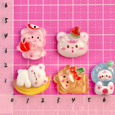 クリア フルーツくまさん mix デコパーツ 5個  ☆ハンドメイド☆パーツ☆資材☆キッズアクセサリー☆かわいい☆ゆめかわいい☆パステル☆