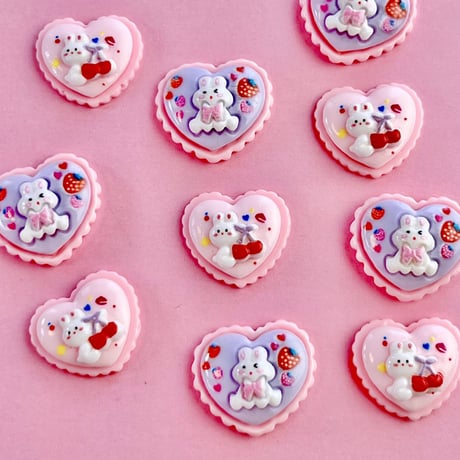 ハート フルーツうさぎ デコパーツ 10個☆ハンドメイド☆パーツ☆素材☆キッズアクセサリー☆かわいい☆ゆめかわいい☆パステル☆