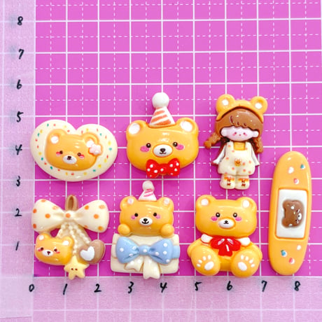 くまくまパーティー ミックス♡ かわいいクマのデコパーツ 7種セット☆ ハンドメイド☆パーツ☆素材☆キッズアクセサリー☆かわいい☆ゆめかわいい☆パステル☆