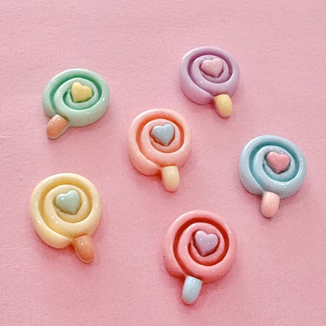 ハート ぺろぺろキャンディ デコパーツ 6個 ☆ ハンドメイド☆パーツ☆素材☆キッズアクセサリー☆かわいい☆ゆめかわいい☆パステル☆