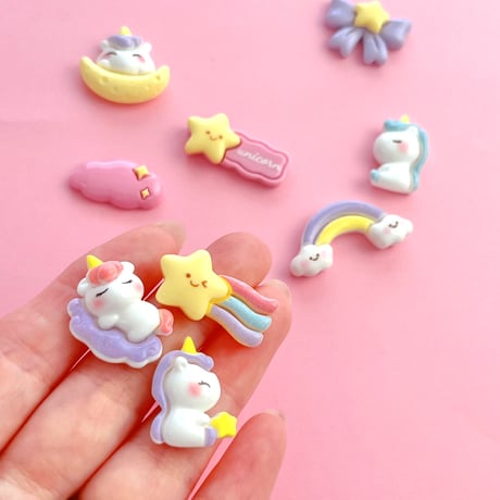 ゆめかわ ユニコーン デコパーツ ９個 ☆ハンドメイド☆デコパーツ☆素材☆キッズアクセサリー☆かわいい☆ゆめかわいい☆パステル