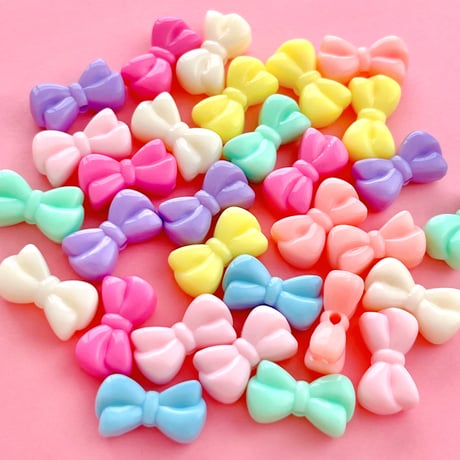 パステル リボンビーズ 30個 ☆ハンドメイド☆パーツ☆素材☆キッズアクセサリー☆かわいい☆ゆめかわいい☆パステル☆ファンシーぷらんたん