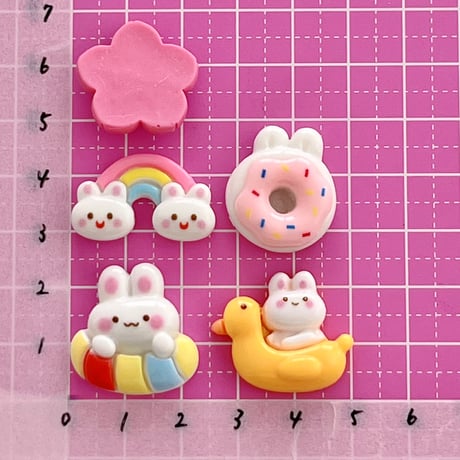 バケーション うさぎさん デコパーツ 5個☆ハンドメイド☆パーツ☆素材☆キッズアクセサリー☆かわいい☆ゆめかわいい☆パステル☆