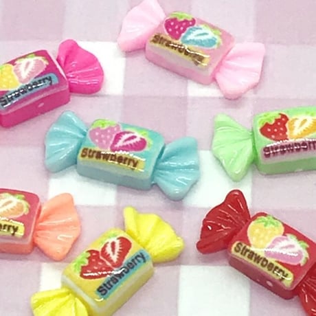 ストロベリー キャンディ パーツ 10個☆ハンドメイド☆パーツ☆素材☆キッズアクセサリー☆かわいい☆ゆめかわいい☆パステル☆