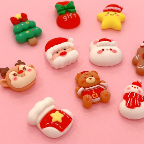 クリスマスミックス  B  10個 デコパーツ☆ ハンドメイド☆パーツ☆素材☆キッズアクセサリー☆かわいい☆ゆめかわいい☆パステル☆