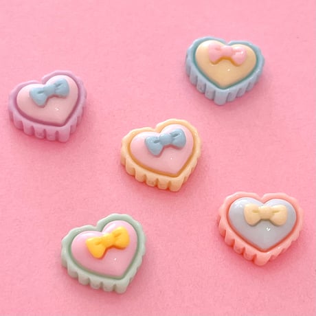 ミニ  ハートリボン タルト デコパーツ 5個 ☆ ハンドメイド☆パーツ☆素材☆キッズアクセサリー☆かわいい☆ゆめかわいい☆パステル☆
