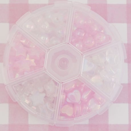 ハート・星・ 丸ビーズ MIX ケース入り☆ハンドメイド☆パーツ☆素材☆キッズアクセサリー☆かわいい☆ゆめかわいい☆パステル☆ファンシーぷらんたん