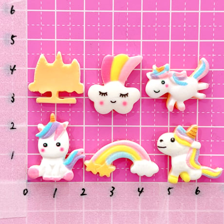 ユニコーン クッキー mix デコパーツ ６個 ☆ ハンドメイド☆パーツ☆素材☆キッズアクセサリー☆かわいい☆ゆめかわいい☆パステル☆
