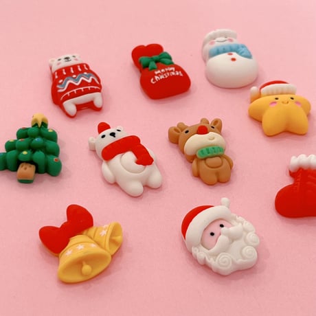 クリスマスミックス  A 10個 デコパーツ☆ ハンドメイド☆パーツ☆素材☆キッズアクセサリー☆かわいい☆ゆめかわいい☆パステル☆
