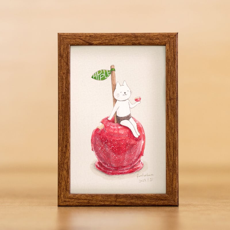 原画「三匹の猫〜苺パンケーキ 抹茶色」イラスト/アート/絵画/猫