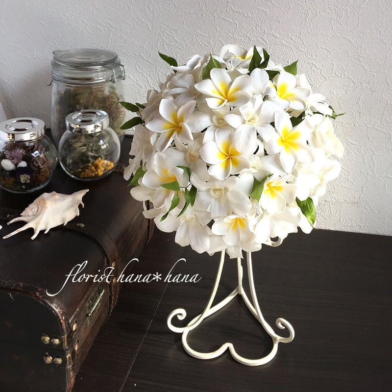 プルメリアブーケ・冠 プルメリアのクラッチブーケと花冠のセット(白黄) - airaka｜花飾りの