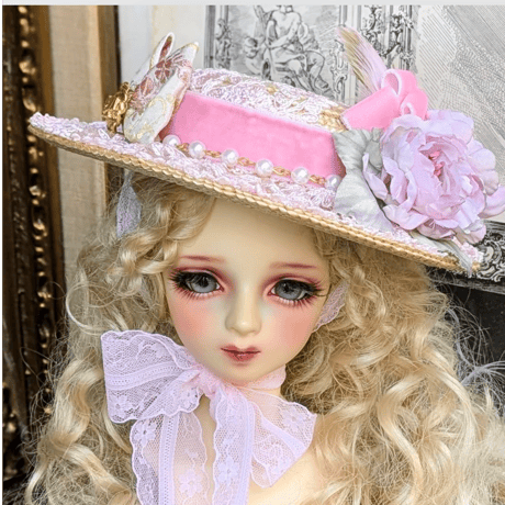 ドールサイズ　プリンセスハット　ピンク薔薇