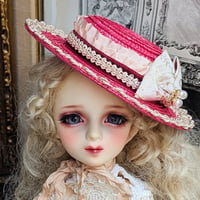 ドールサイズ　濃いめピンク麦わらヘッドドレス
