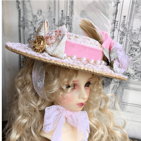 ドールサイズ　プリンセスハット　ピンク薔薇