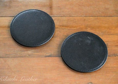 一点仕立て《Bridle Leather》レザーコースター　ブラック　2枚セット LE165
