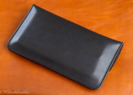 一点もの少し訳あり《RIVER》レザーフラップケース Large  iPhone・スマホケース　ブラック  le061