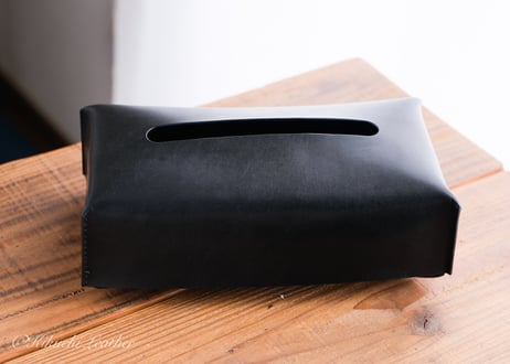 一点限り《RIVER》レザーティッシュボックスケース　Black  le090
