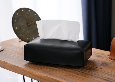 一点限り《RIVER》レザーティッシュボックスケース　Black  le090
