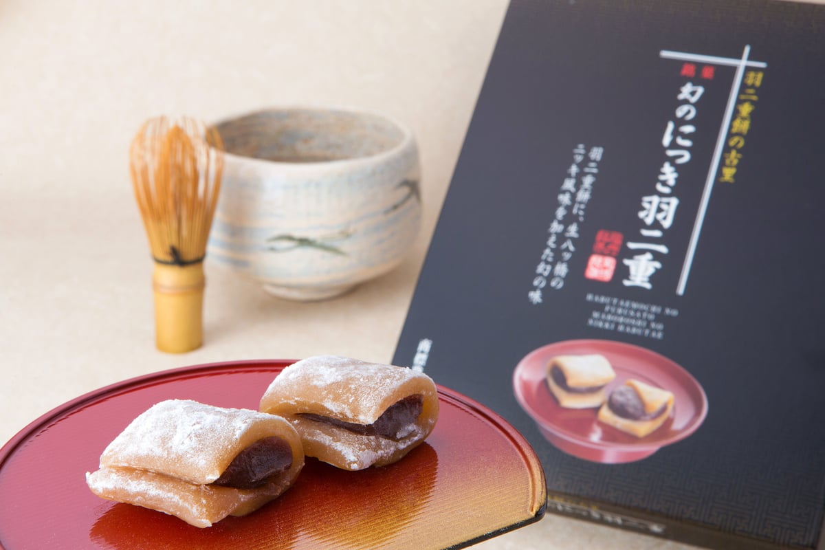 銀被せ二重風　一重はばき 幻のにっき羽二重（8個入り） | 羽二重餅の古里【マエダセイカ】