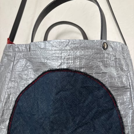 散歩バッグzip &ショルダー　グレービニールxデニム