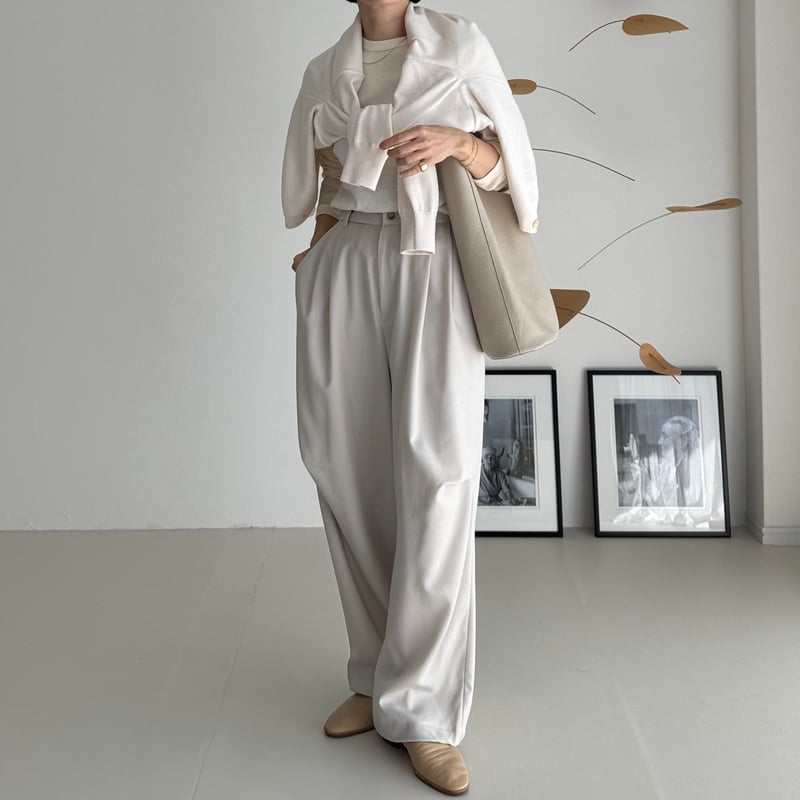 WOOL WIDE TUCK PANTS/WARM CREAM | ARGUE