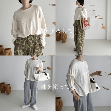 RAW MELANGE COTTON JERSEY   Layered Long T-shirt　【ECRU】