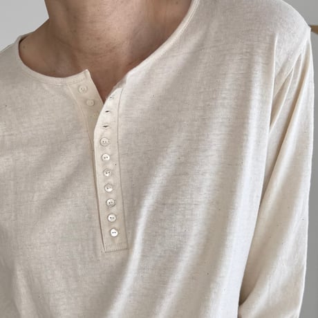 OLD-NEP COTTON SILK MODEST  Henry Neck T-shirt
