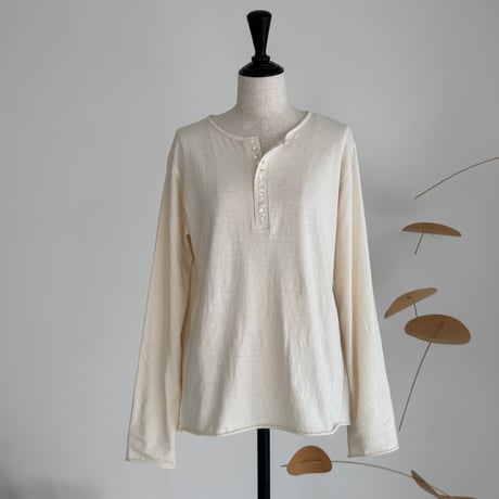 OLD-NEP COTTON SILK MODEST  Henry Neck T-shirt