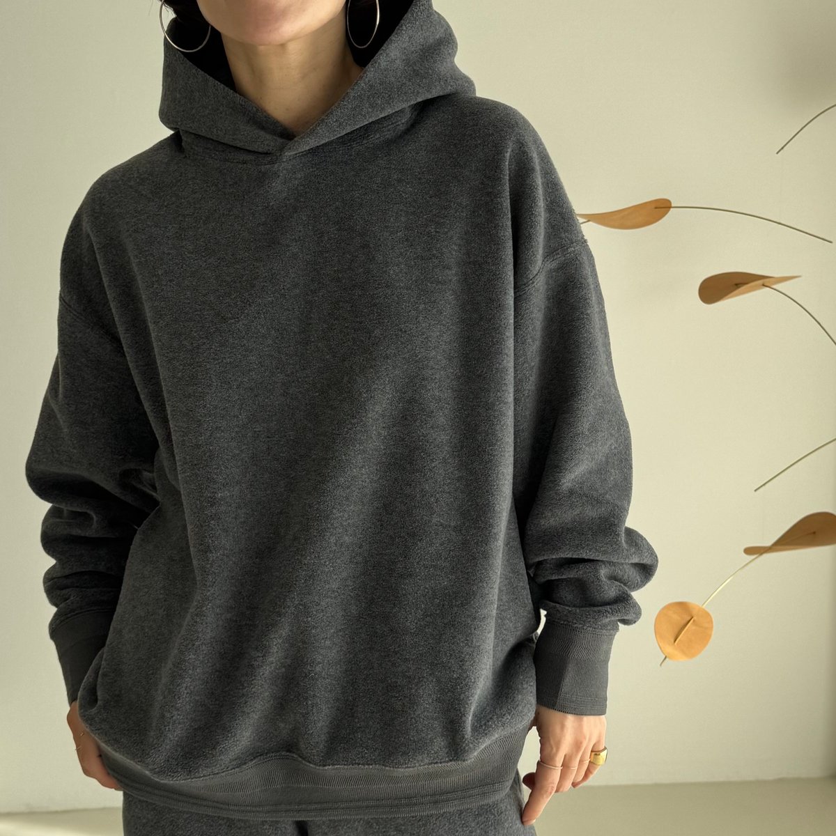 ITALY MELLOA FLEECE FOODIE＆PANTS SET-UP/CHARCOA