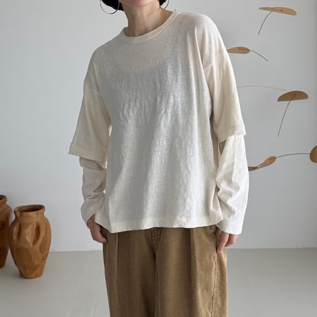 RAW MELANGE COTTON JERSEY   Layered Long T-shirt　【ECRU】