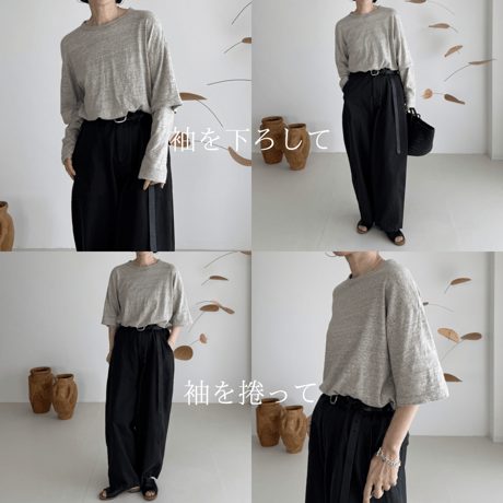 RAW MELANGE COTTON JERSEY   Layered Long T-shirt  【MOKU-GRAY】