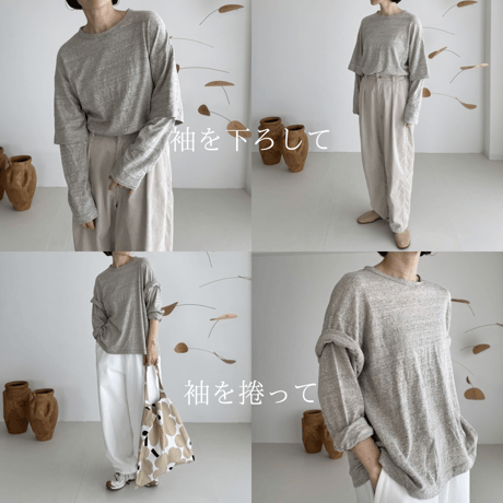 RAW MELANGE COTTON JERSEY   Layered Long T-shirt  【MOKU-GRAY】