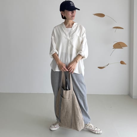 LINEN COTTON DENIM SHIRT PULLOVER/WHITE
