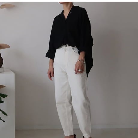 LINEN COTTON DENIM SHIRT PULLOVER / BLACK