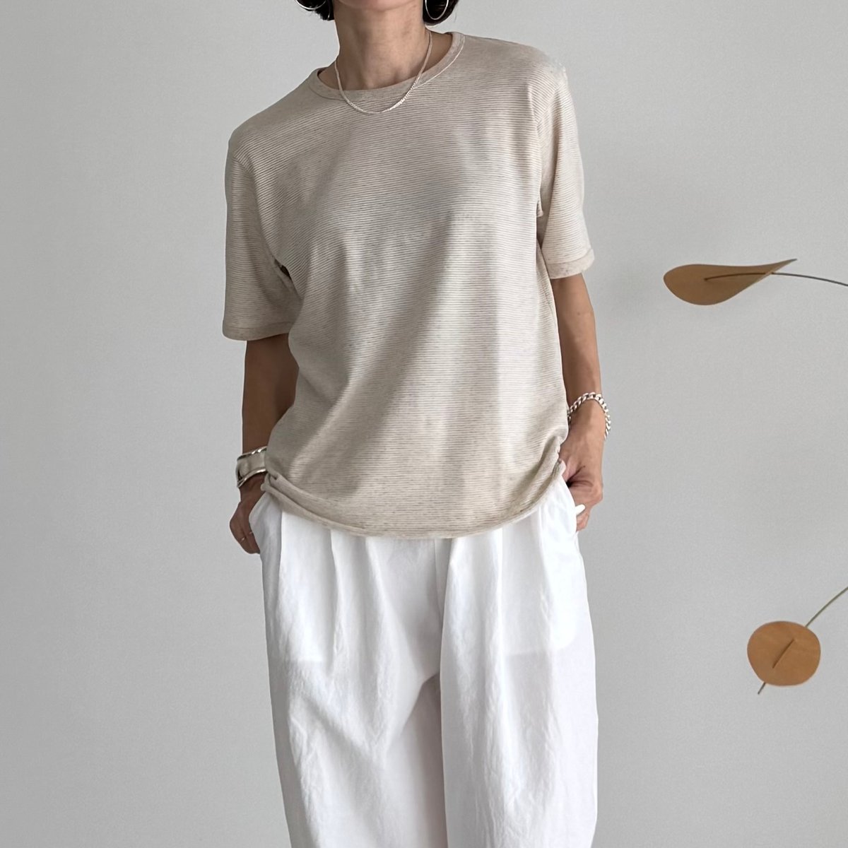 【argue】 LINEN COTTON OverTSHIRTS Tシャツ 新品 ORGANIC COTTON HEMP BORDER T-SHIRTS/BEIGE | ARGUE