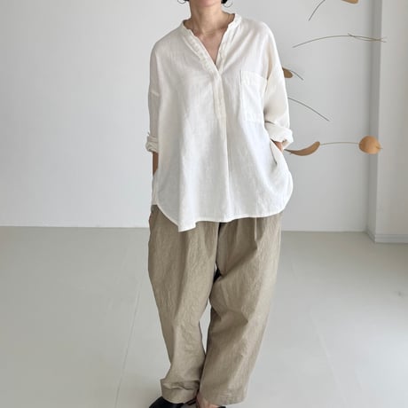 LINEN COTTON DENIM SHIRT PULLOVER/WHITE