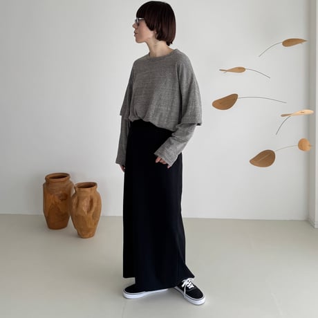 RAW MELANGE COTTON JERSEY   Layered Long T-shirt  【MOKU－ＣHACOAL】