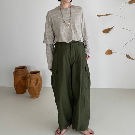 RAW MELANGE COTTON JERSEY   Layered Long T-shirt  【MOKU-GRAY】