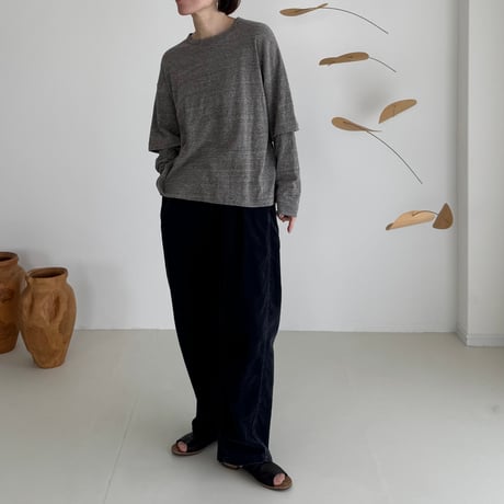 RAW MELANGE COTTON JERSEY   Layered Long T-shirt  【MOKU－ＣHACOAL】